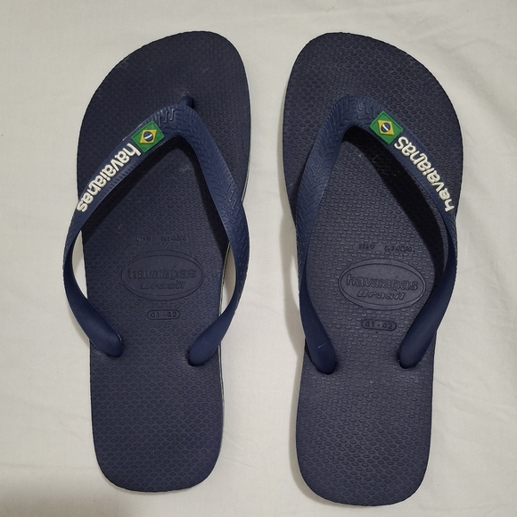 Havaianas Women's Brazil Logo Navy Flip Flops Size 9.5 To 10 41-42 - Picture 6 of 8